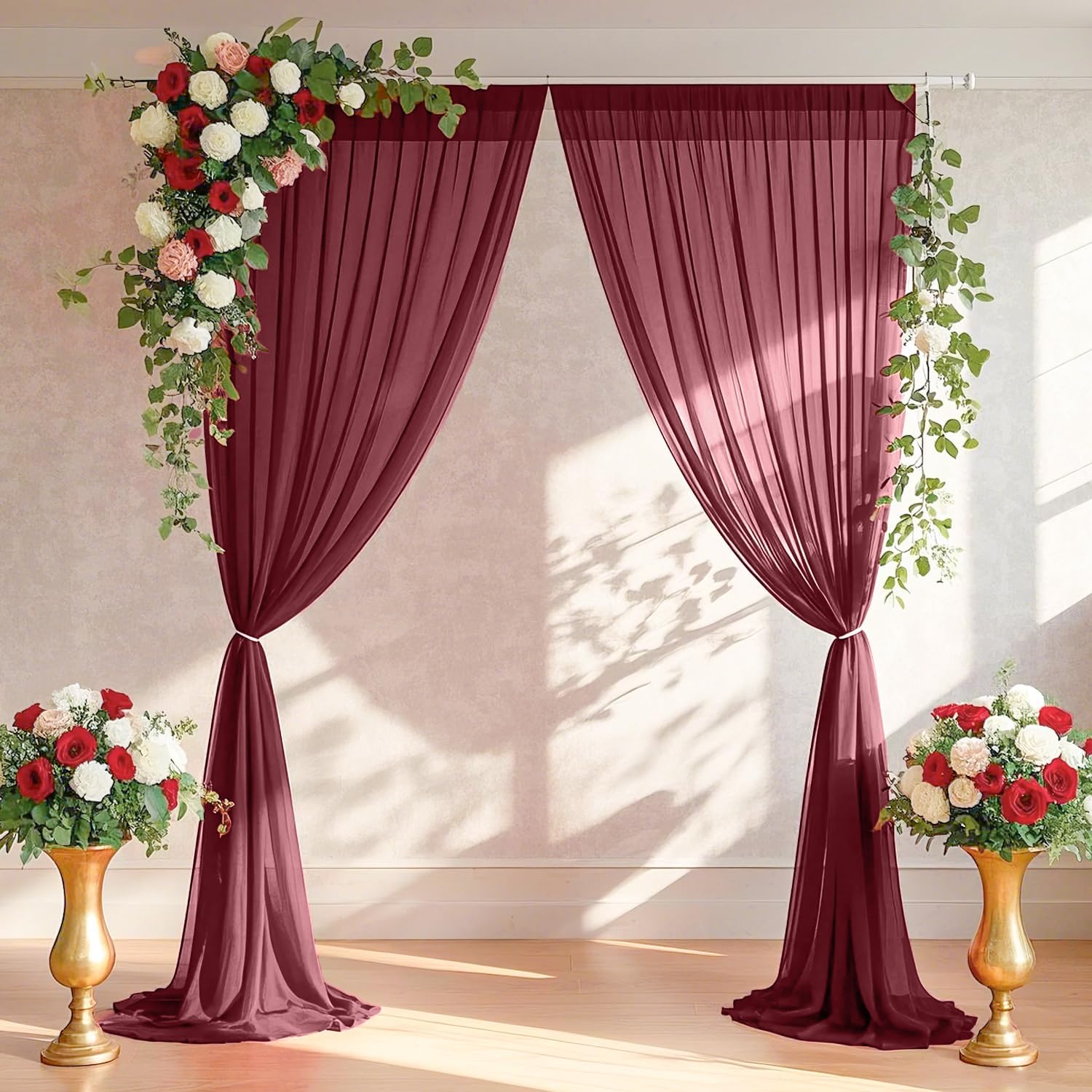 Home Office Backdrop - 2 Buah Tirai Latar Belakang Burgundy,
