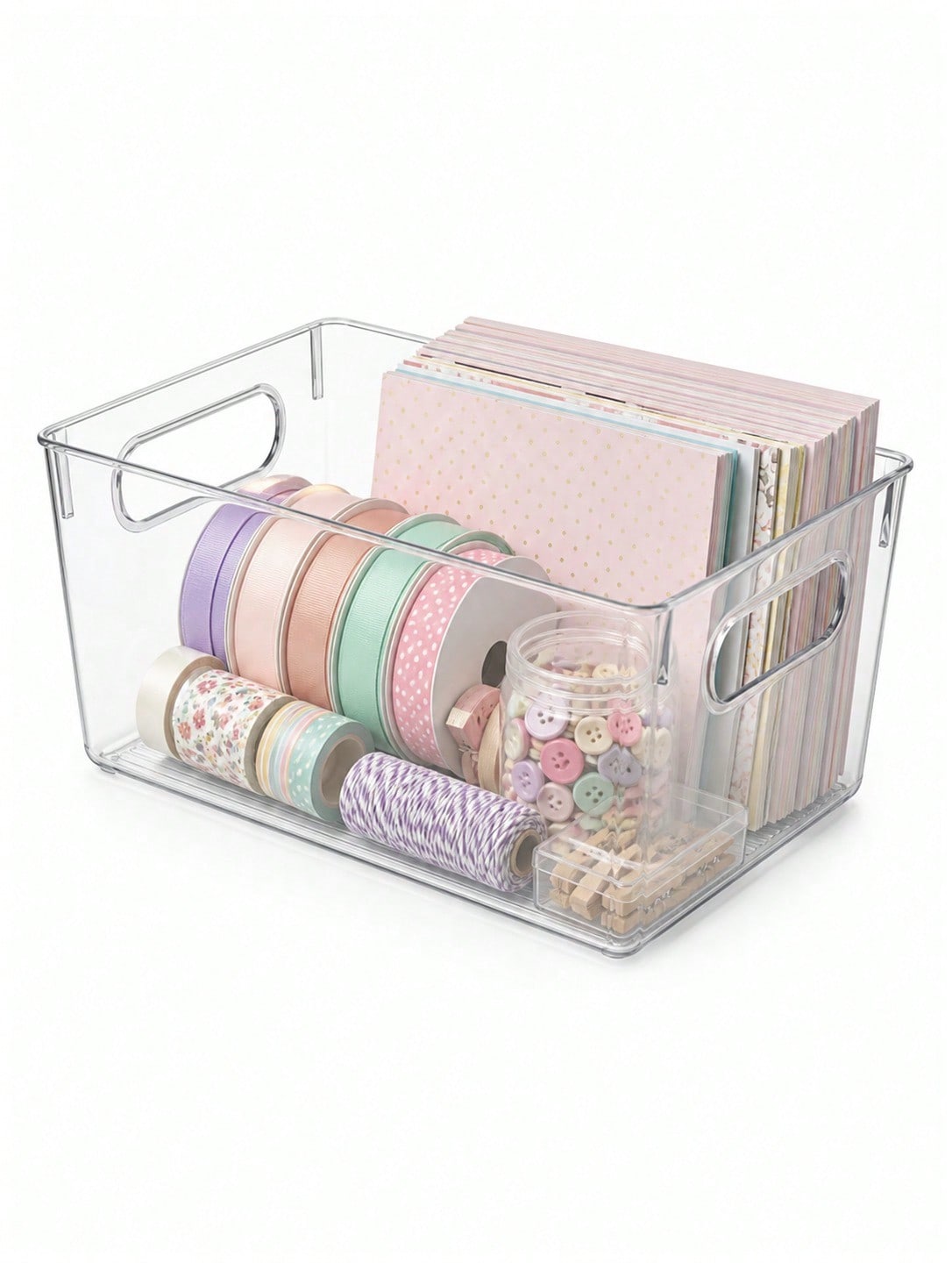 Home Office Organization - 12-Pack Kotak Penyimpanan Transparan dengan Pegangan,