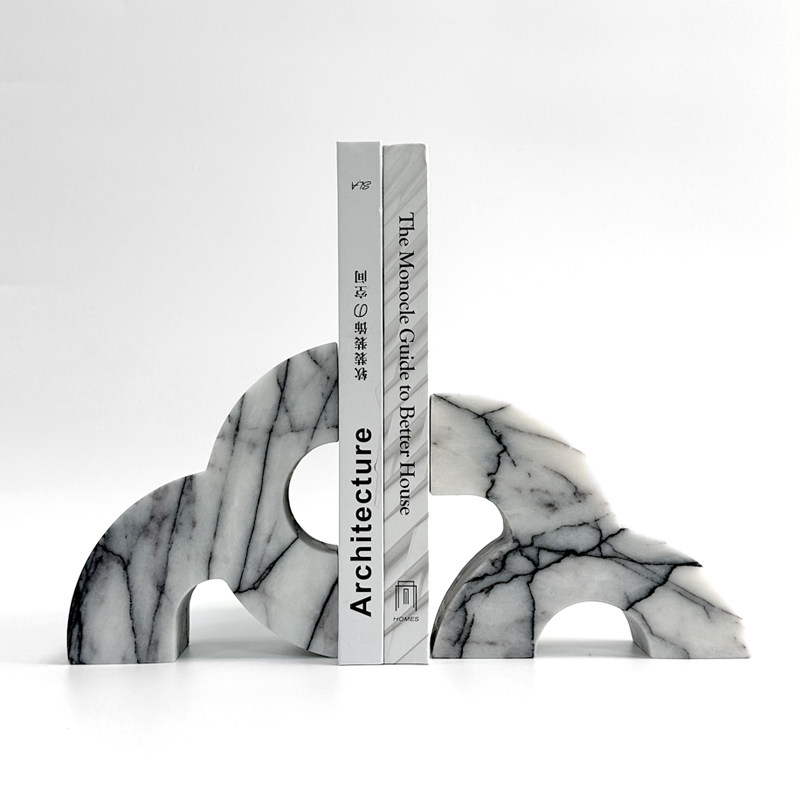 Home Office Library - Penyangga Buku Marmer Modern, Patung Geometris