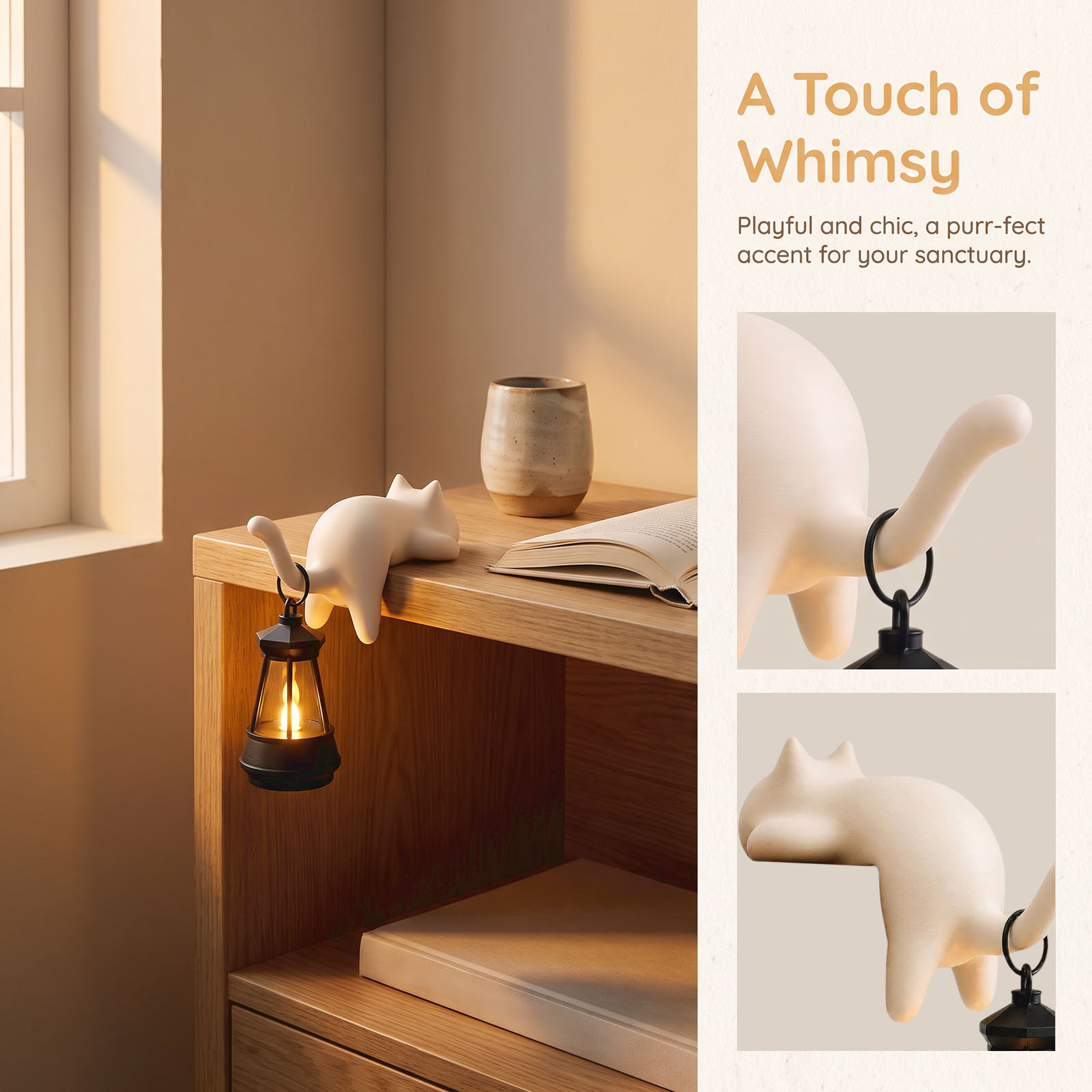 Home Office Bookshelves - Lampu Lentera Berbentuk Kucing, Figur Hiasan
