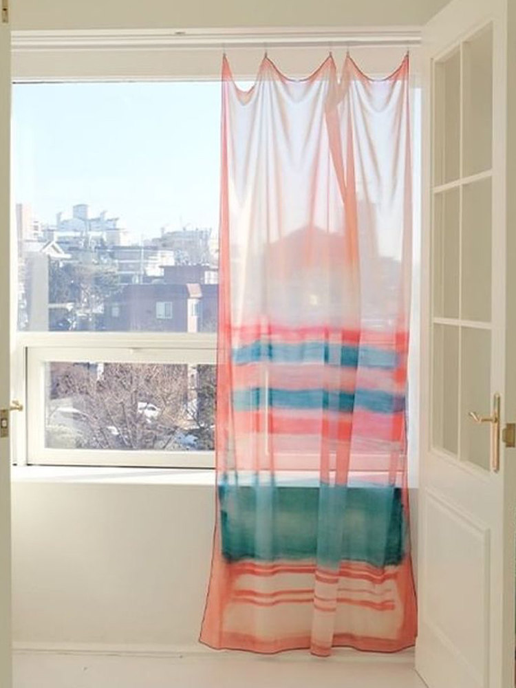 Home Office Backdrop - Tirai Chiffon Motif Pantai Warna Pink,