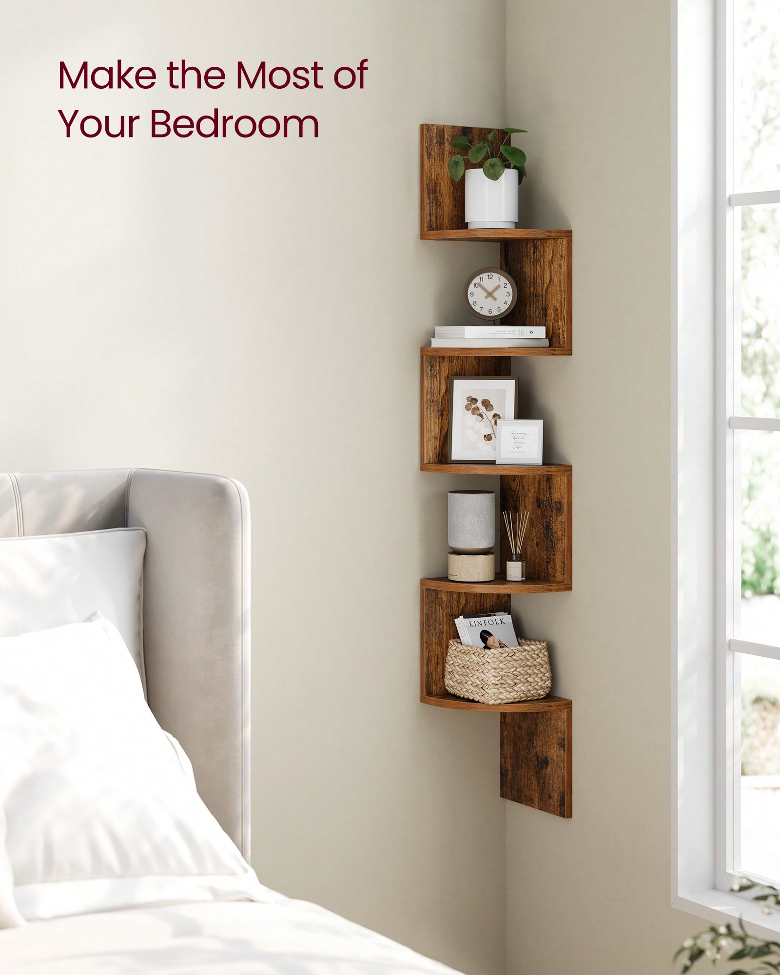 Home Office Bookshelves - Rak Sudut Gantung 5 Tingkat, Rak