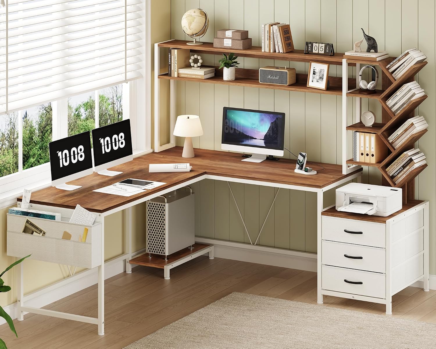Home Office Bookshelves - Meja berbentuk L 63 inci dengan