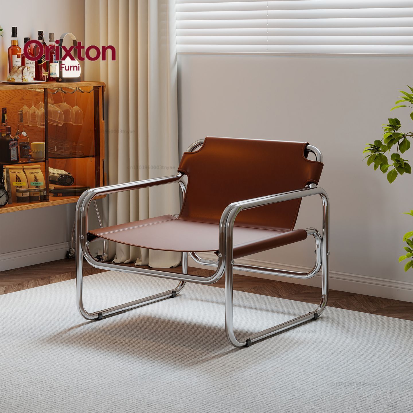 Home Office Guest Room - Kursi Santai Modern Beraksen Kulit dengan
