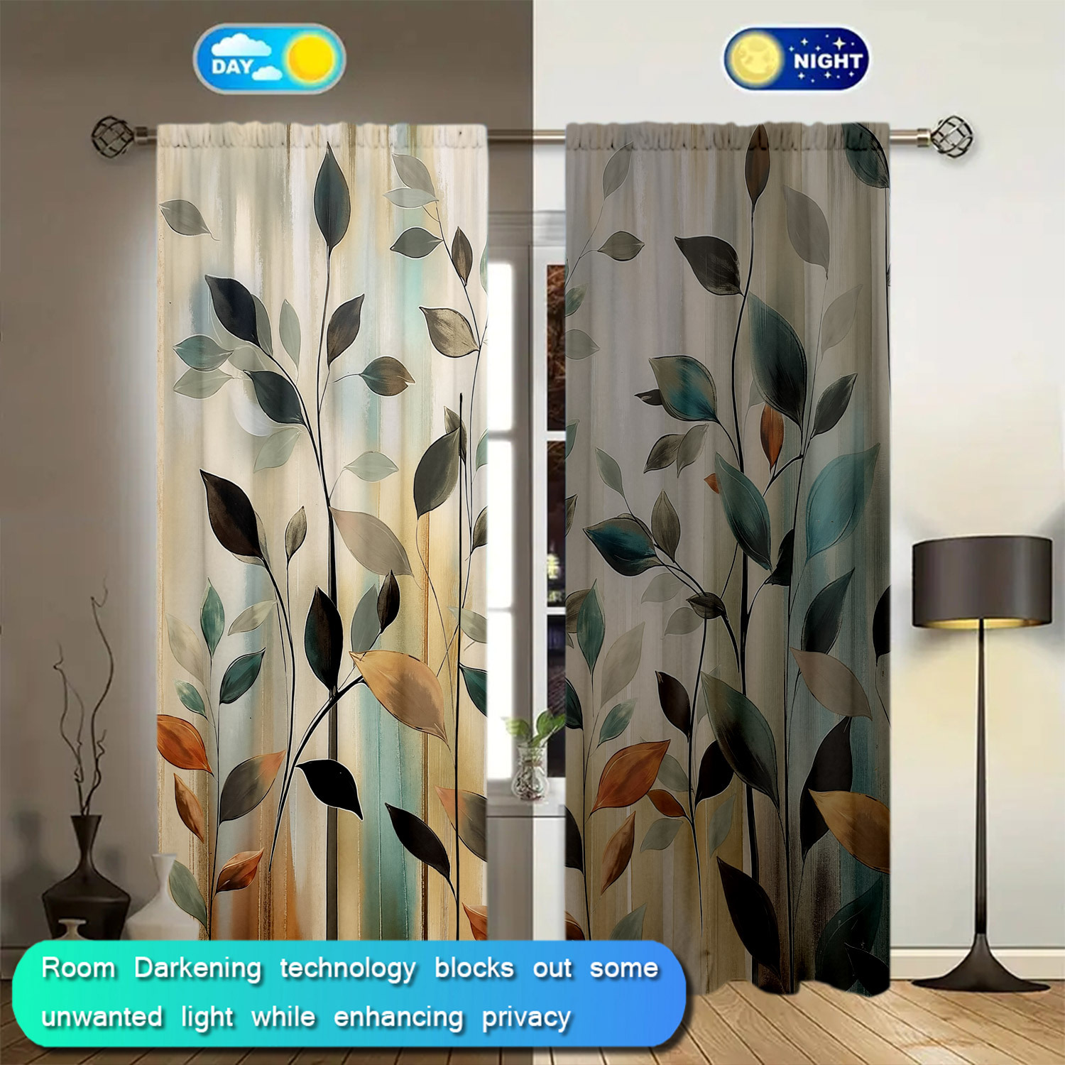 2 Panel Tirai Cetak Daun Abstr - Home Office Room Inspiration ulasan dan harga