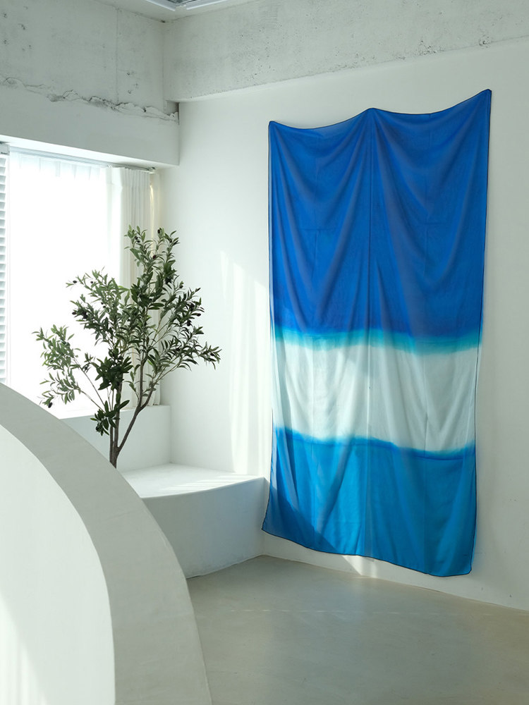 Tirai Chiffon Motif Pantai War - Home Office Backdrop ulasan dan harga