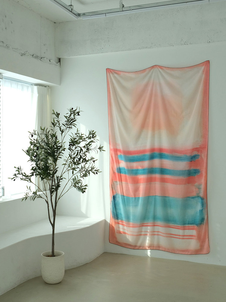 Tirai Chiffon Motif Pantai War - Home Office Backdrop ulasan dan harga