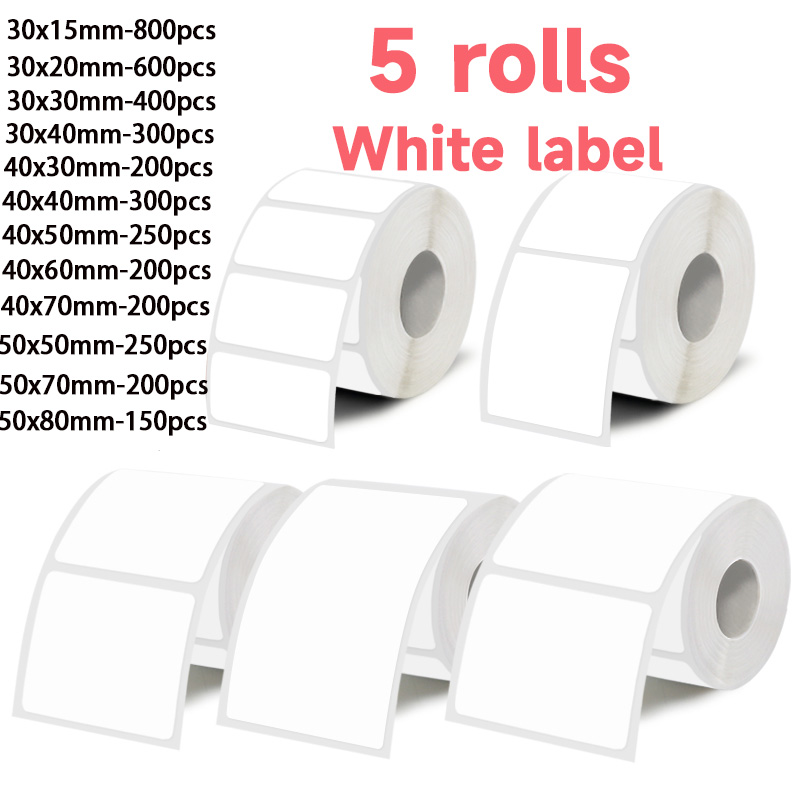 5 Gulungan Stiker Label Putih, - Label Maker Machine ulasan dan harga