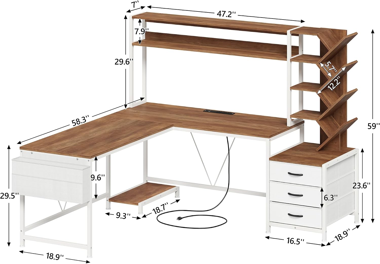 Meja berbentuk L 63 inci denga - Home Office Bookshelves ulasan dan harga