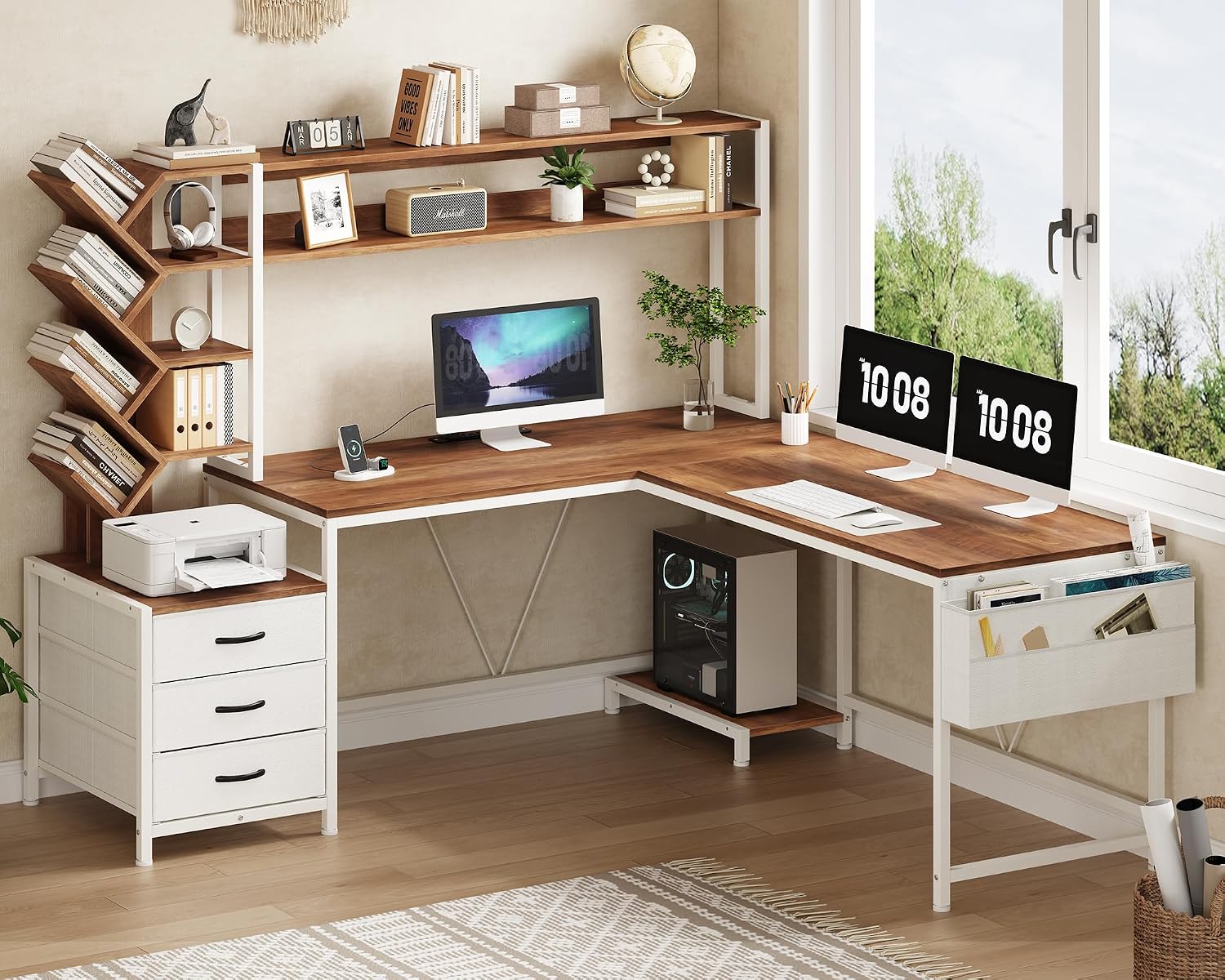 Meja berbentuk L 63 inci denga - Home Office Bookshelves ulasan dan harga