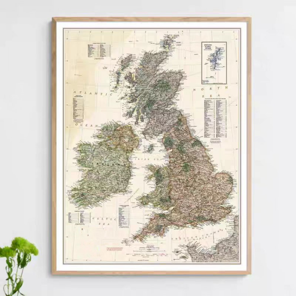Poster Peta Inggris HD Vintage - Home Office With Library ulasan dan harga