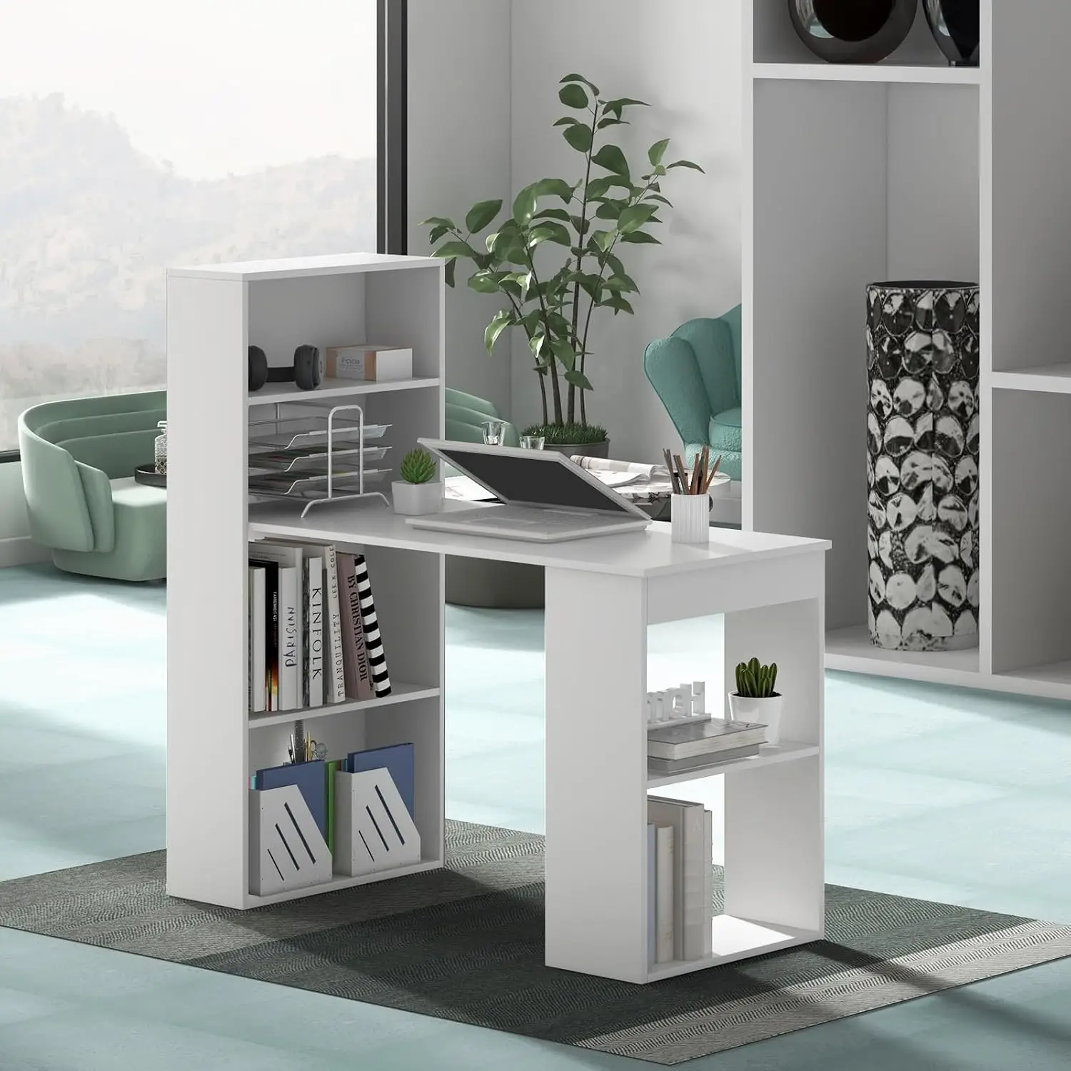 Meja Komputer 48 Inci dengan R - Home Office Bookshelves ulasan dan harga